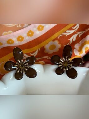 Brown Resin Flower Statement Earrings